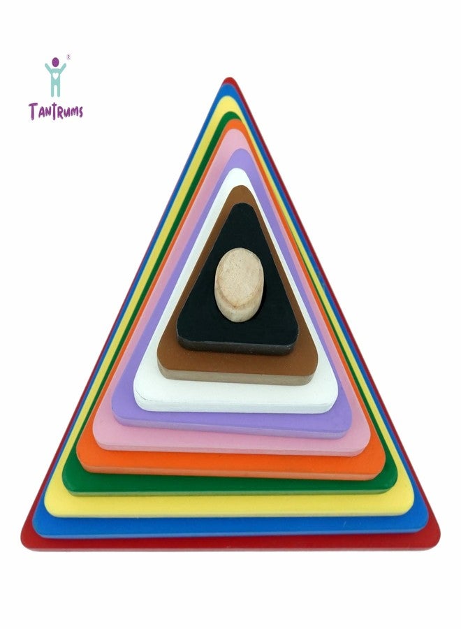 Tantrums Preschool Wooden Graded Tower Puzzle for Kids to Develop Eye Coordination,Fun Learning Toy Stacking Plugging and Sorting Toys,Puzzle for Concentration(Multicolour Single)(Triangle),10 Pcs - Image 3
